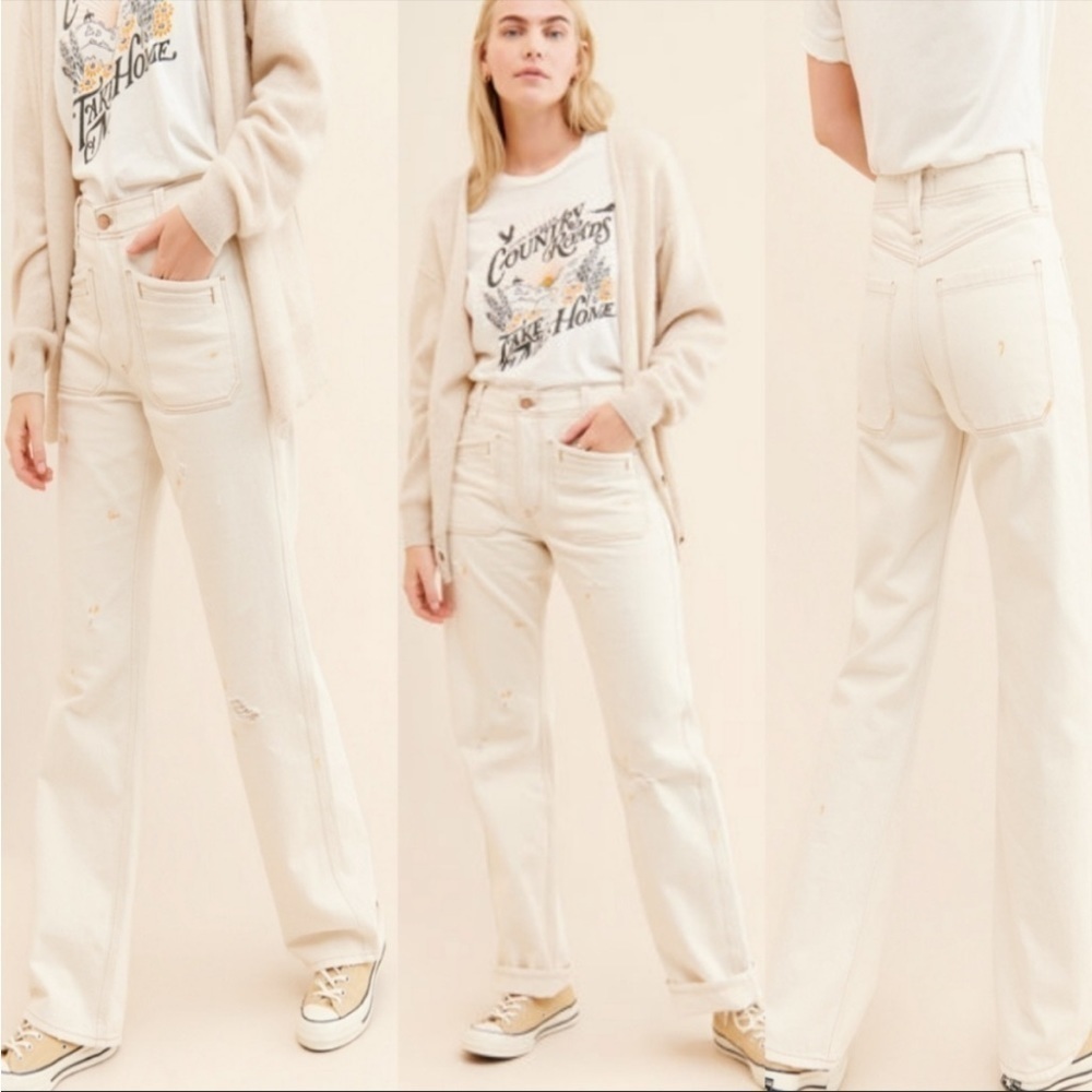 Free People Cream Boot Cut Jeans